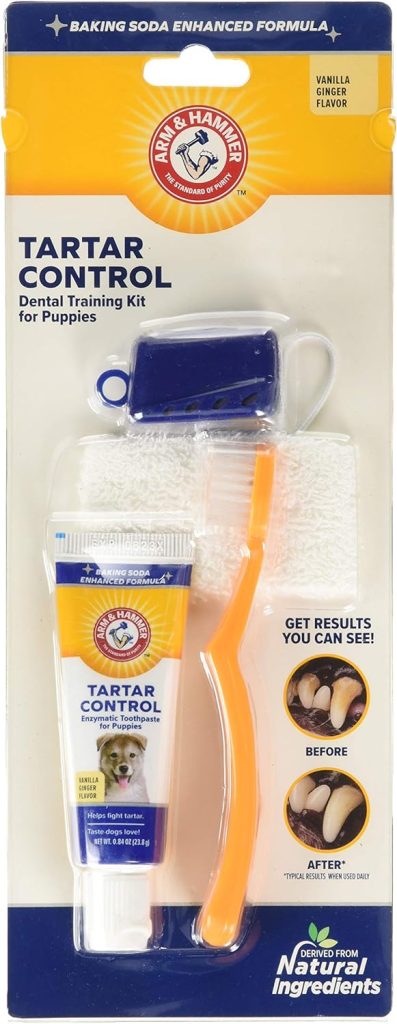 Arm  Hammer for Pets Tartar Control Dental Training Kit for Puppies | Dog Toothbrush, Toothpaste,  Fingerbrush, Total Kit for Ideal Puppy Dental Health | Yummy Vanilla Ginger Flavor