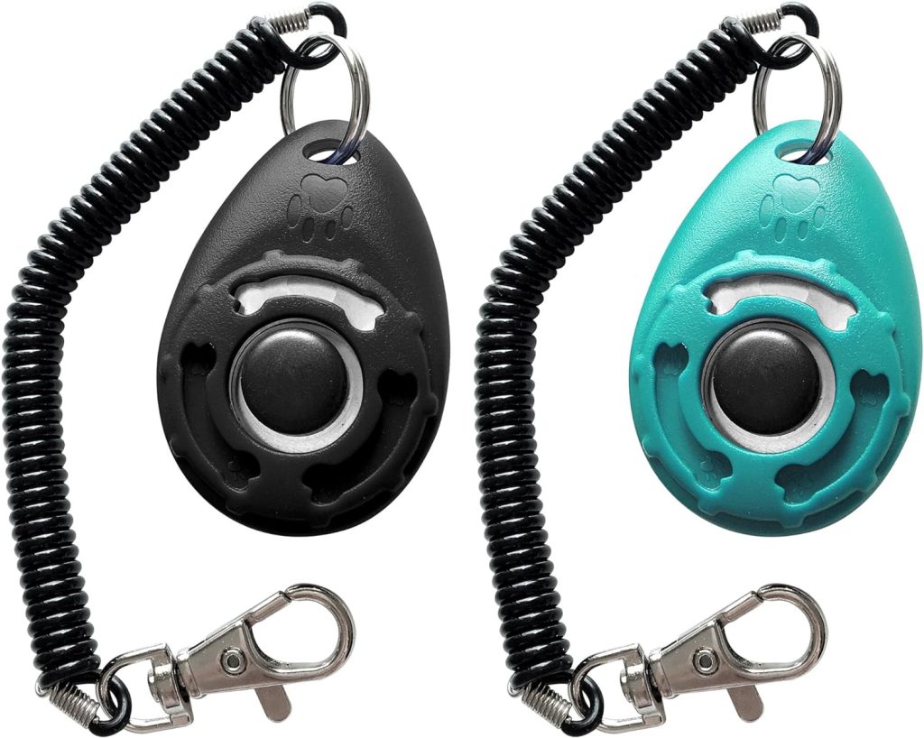 HoAoOo Pet Training Clicker with Wrist Strap - Dog Training Clickers (New Black + Blue)