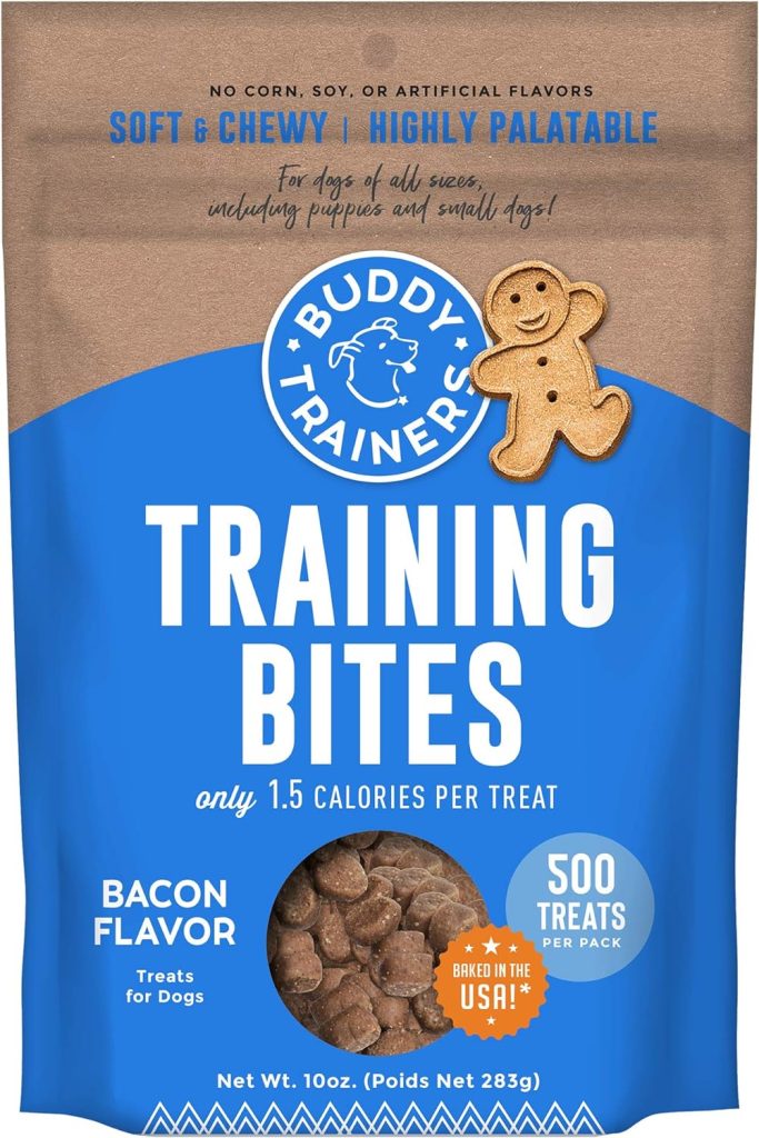 Buddy Biscuits Trainers 10 oz. Pouch of Training Bites Soft  Chewy Dog Treats Made with Bacon Flavor