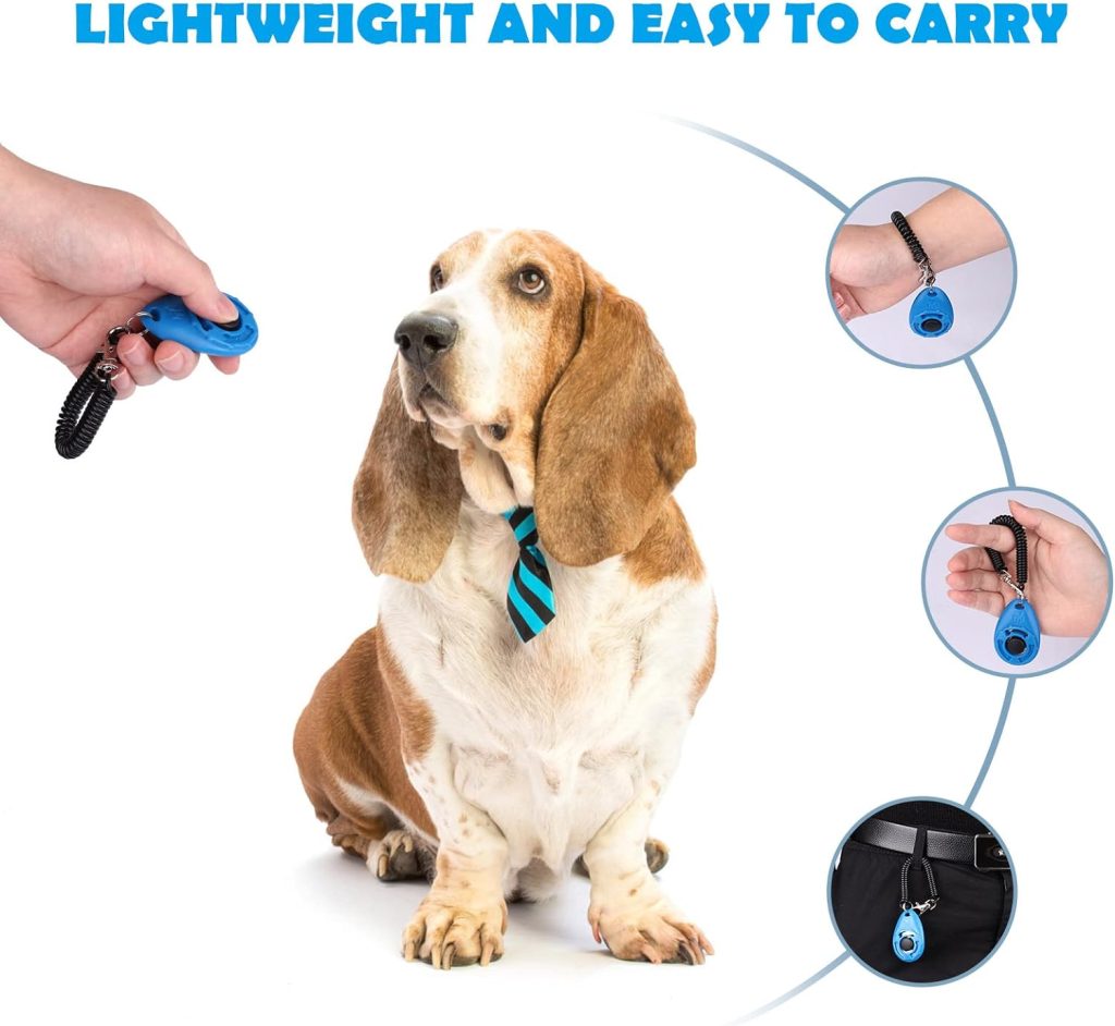 Dog Training Clicker with Wrist Strap - OYEFLY Durable Lightweight Easy to Use, Pet Training Clicker for Cats Puppy Birds Horses. Perfect for Behavioral Training 2-Pack (Blue and White)