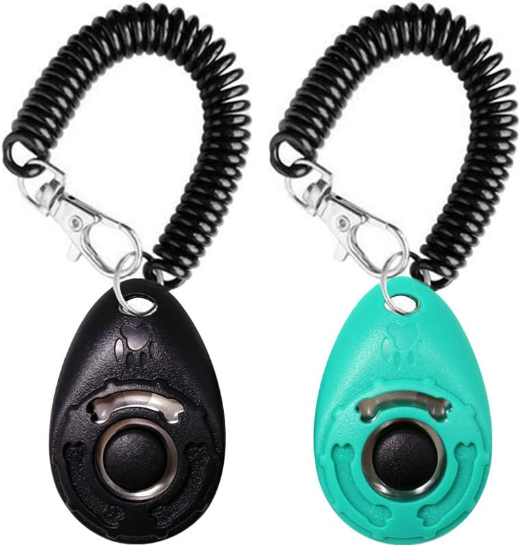 Dog Training Clicker with Wrist Strap - OYEFLY Durable Lightweight Easy to Use, Pet Training Clicker for Cats Puppy Birds Horses. Perfect for Behavioral Training 2-Pack (Blue and White)