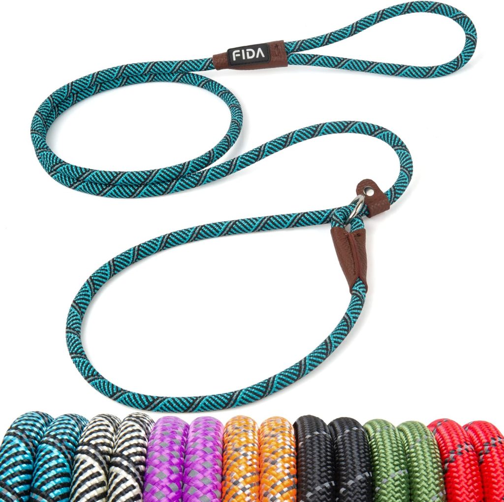 Fida Durable Slip Lead Dog Leash, 6 FT x 3/8 Heavy Duty Dog Loop Leash, Comfortable Strong Rope Slip Leash for Small Dogs and Puppies, No Pull Pet Training Leash with Highly Reflective(3/8, Blue)