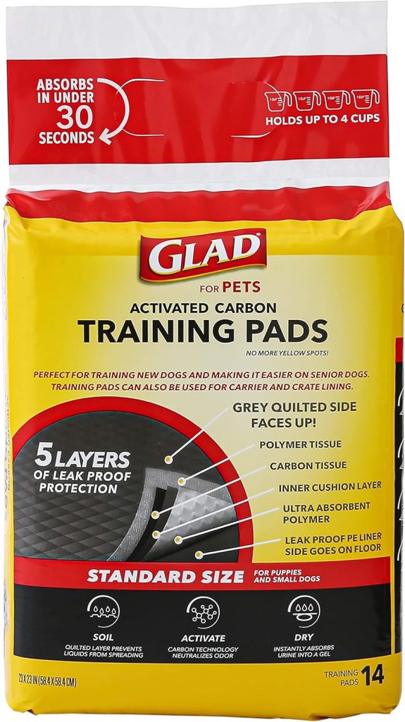 Glad for Pets Black Charcoal Training Pads for Dogs, 23 x 23 - Super Absorbent  Odor Neutralizing Dog Potty Pads, Leak-Resistant Puppy Pee Pads, Pheromone Attractant for Easy Training, Pack of 100